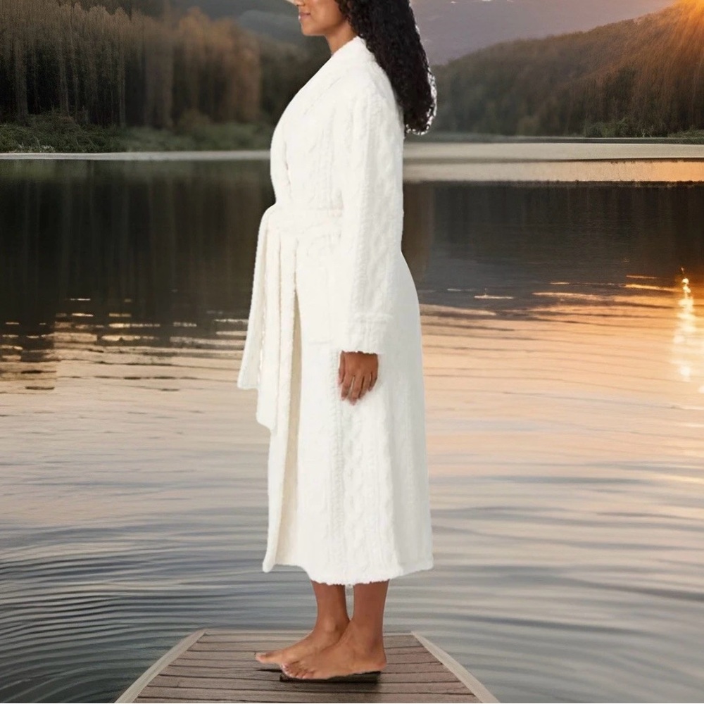 Room Service Cozy Wrap Cable Knot Robe Luxurious Ivory S NWT Pockets Loungewear - Picture 2 of 5